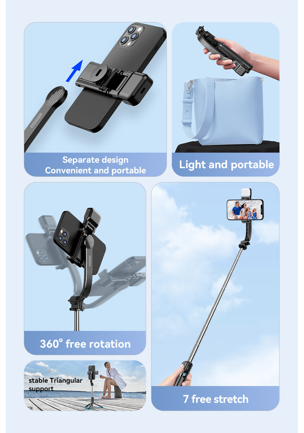 Essager KS wireless bluetooth lamp selfie stick