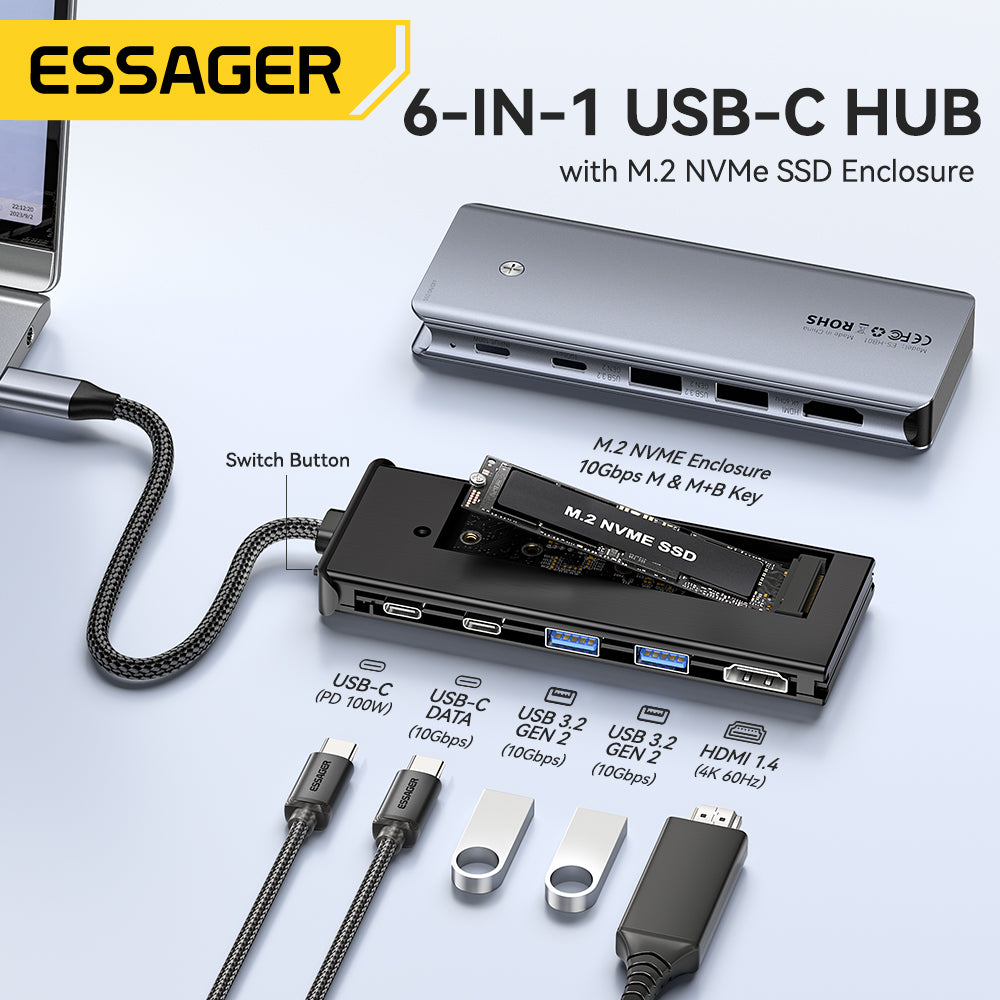 Essager USB C Hub With SSD Hard Disk Enclosure 6/7 in PD100W