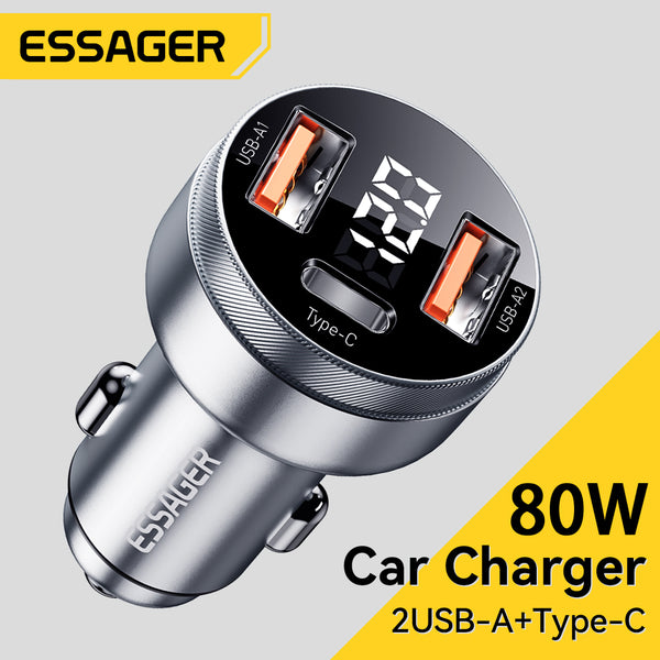 Essager 80W 2A+C 3 ports car charger
