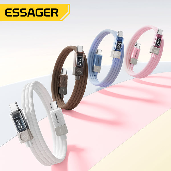 ESSAGER 240W Transparent USB-C Charging Cable – With Power Display