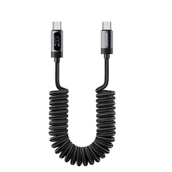 ESSAGER USB-C to USB-C 100W Spring Data Cable with Digital Display