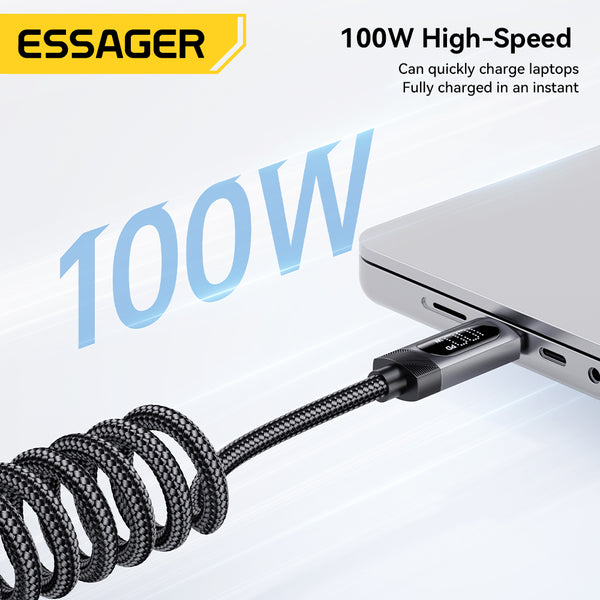 ESSAGER USB-C to USB-C 100W Spring Data Cable with Digital Display