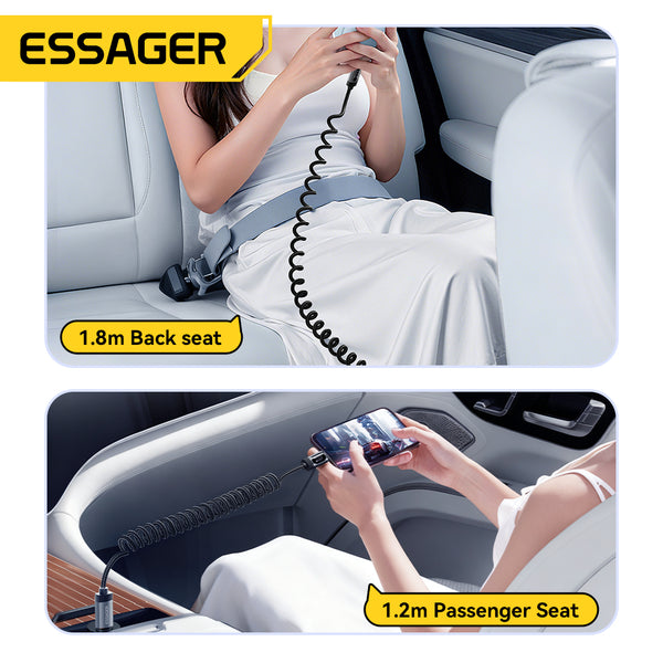 ESSAGER USB-C to USB-C 100W Spring Data Cable with Digital Display