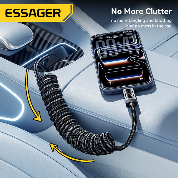 ESSAGER USB-C to USB-C 100W Spring Data Cable with Digital Display