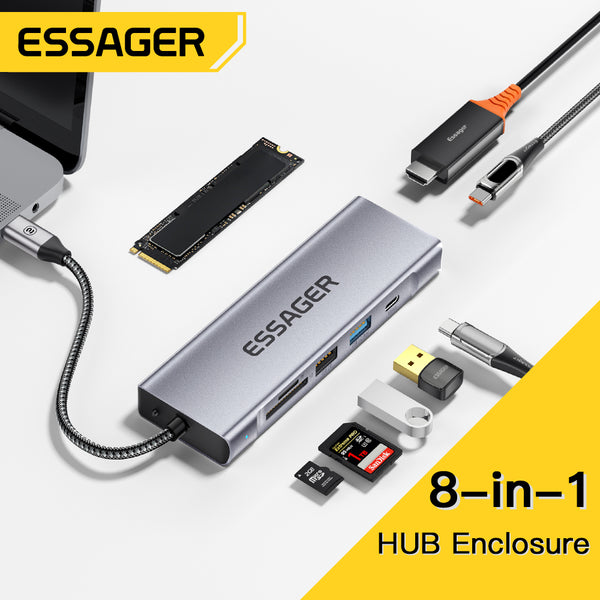 1tb Nvme Ssd ESSAGER N USB C Hub SSD Enclosure 4K HDM