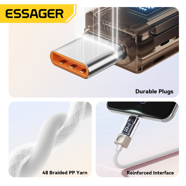 ESSAGER 240W Transparent USB-C Charging Cable – With Power Display