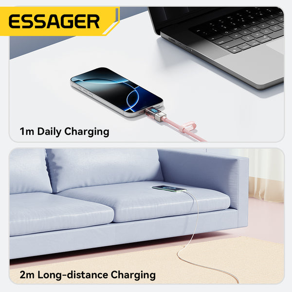 ESSAGER 240W Transparent USB-C Charging Cable – With Power Display