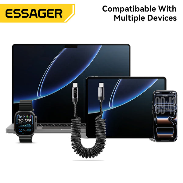 ESSAGER USB-C to USB-C 100W Spring Data Cable with Digital Display