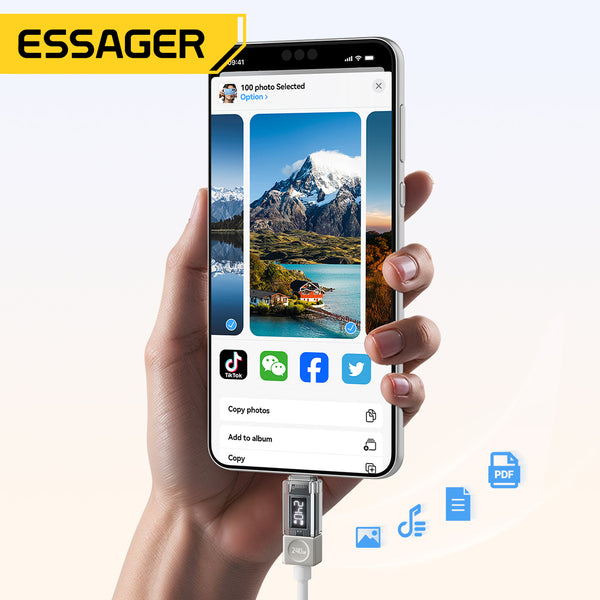 ESSAGER 240W Transparent USB-C Charging Cable – With Power Display