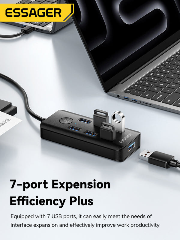 ESSAGER 7-Port USB 3.0 Hub – High-Speed Multiport Adapter