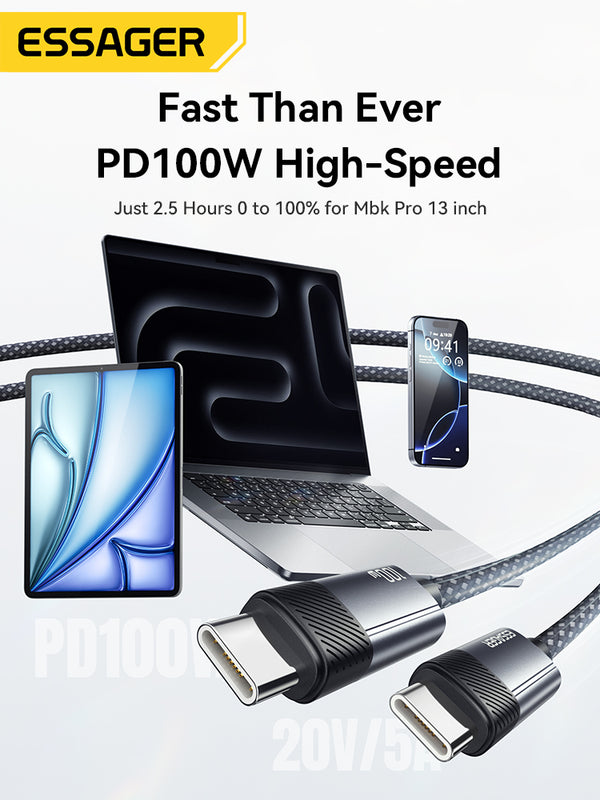ESSAGER USB-C to USB-C 100W Fast Charging Cable with Massage Grip Design