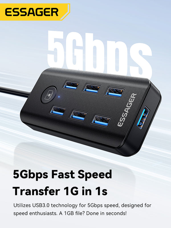 ESSAGER 7-Port USB 3.0 Hub – High-Speed Multiport Adapter
