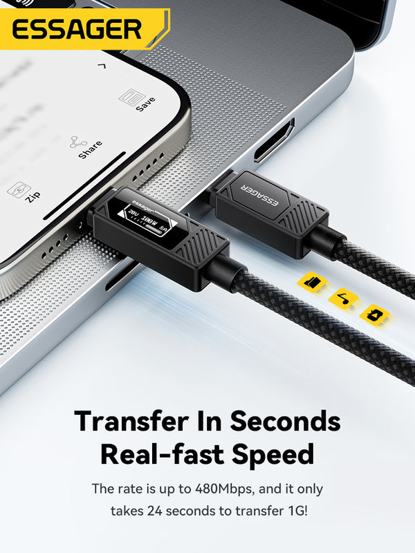 ESSAGER 100W USB-C Charging Cable – With LED Power Display