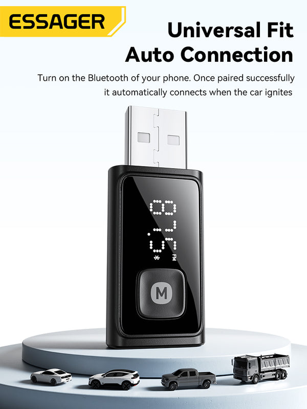 ESSAGER FM Bluetooth Car Adapter – Wireless Audio & Calls