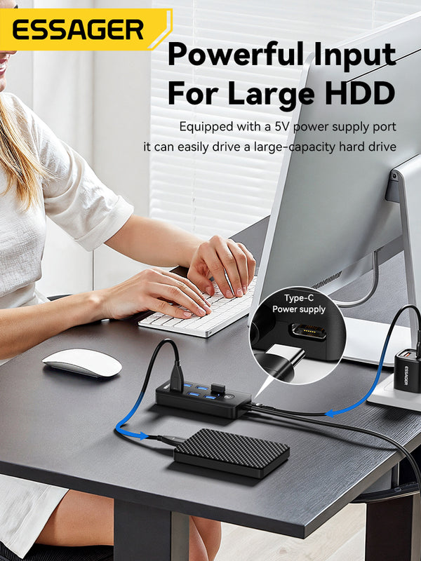 ESSAGER 7-Port USB 3.0 Hub – High-Speed Multiport Adapter