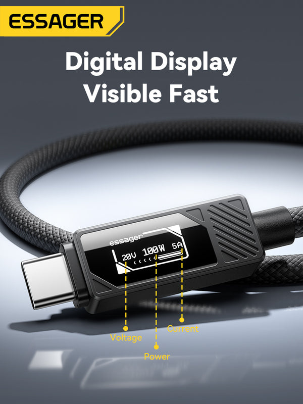 ESSAGER 100W USB-C Charging Cable – With LED Power Display