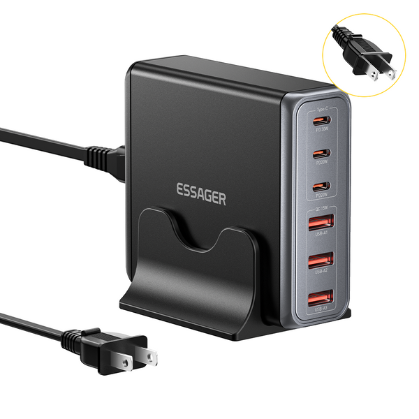 ESSAGER 85W Desktop Charging Station – 3C+3A Multi-Port Fast Charger