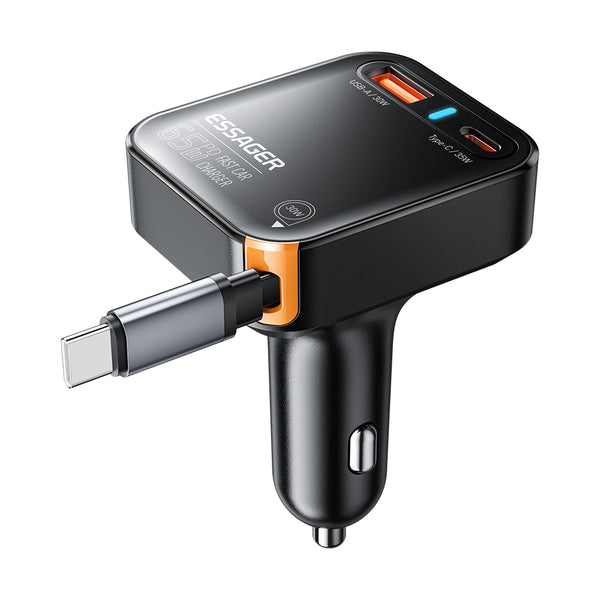 ESSAGER Yttrium is a 65W Type-C telescopic cable+A+C car charger