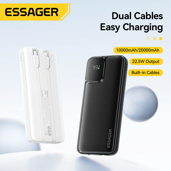 ESSAGER 20000mAh Power Bank – 22.5W Fast Charge + Built-in Cable + LED Display