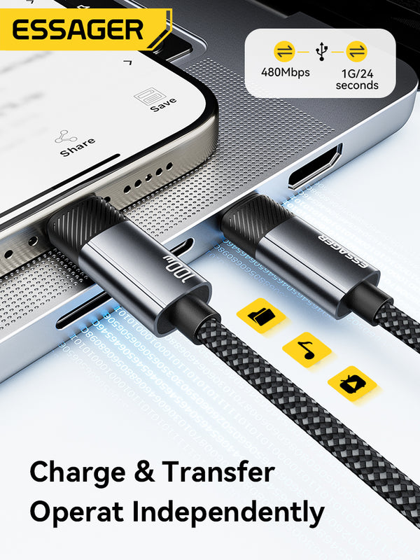 ESSAGER USB-C to USB-C 100W Fast Charging Cable with Massage Grip Design