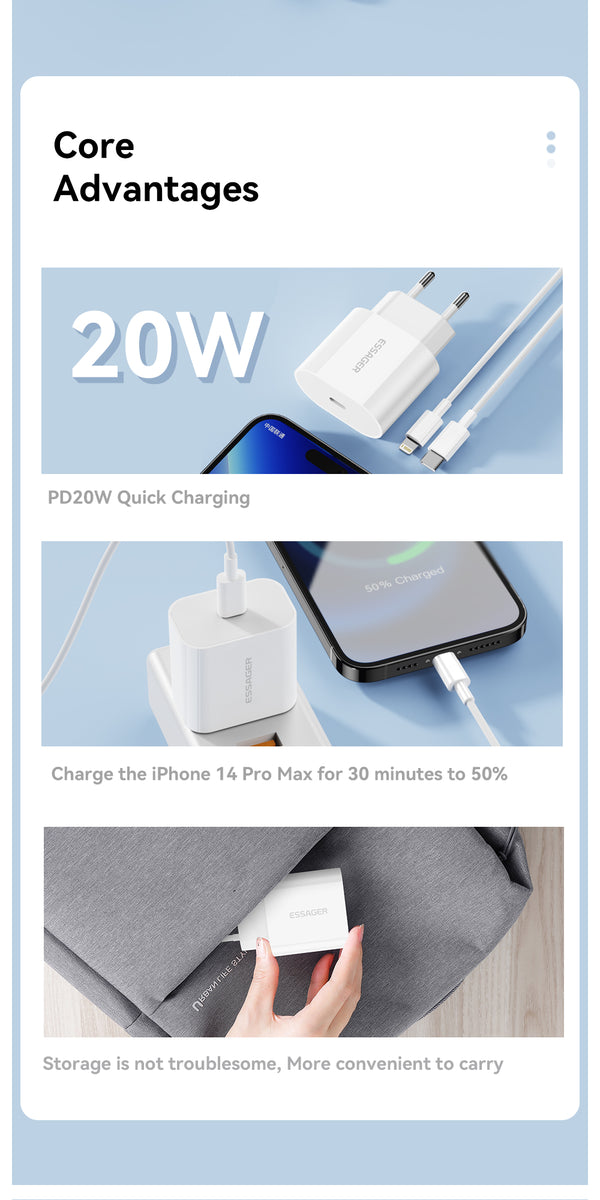 Essager Fanjian 20W fast charger + type-c to lightning cable set