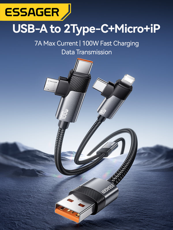 ESSAGER 100W USB-A to 2C + Micro + Lightning Fast Charging Cable