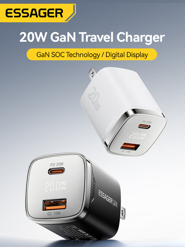 ESSAGER 20W Dual-Port Digital Display Fast Charger