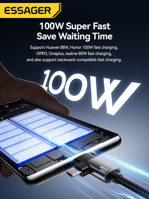 ESSAGER 100W USB-A to 2C + Micro + Lightning Fast Charging Cable