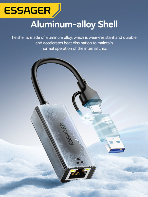 ESSAGER 2-in-1 Gigabit Ethernet Adapter