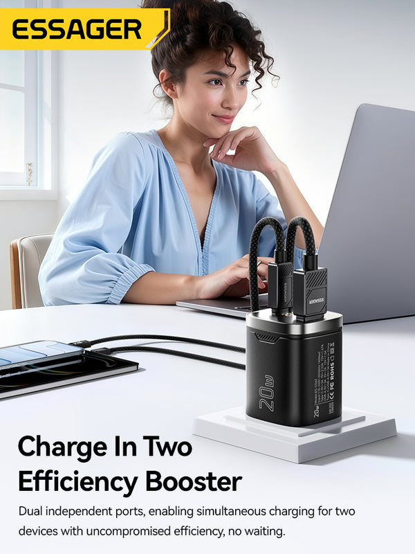 ESSAGER 20W Dual-Port Digital Display Fast Charger