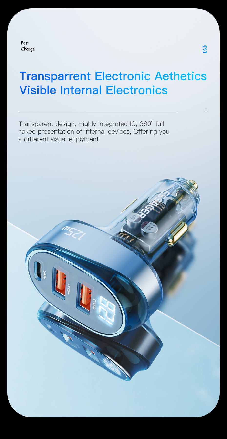 Essager 125W 2A+C 3 ports car charger