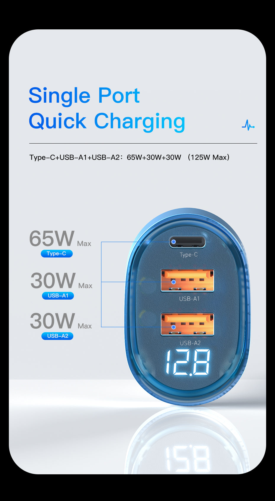 Essager 125W 2A+C 3 ports car charger