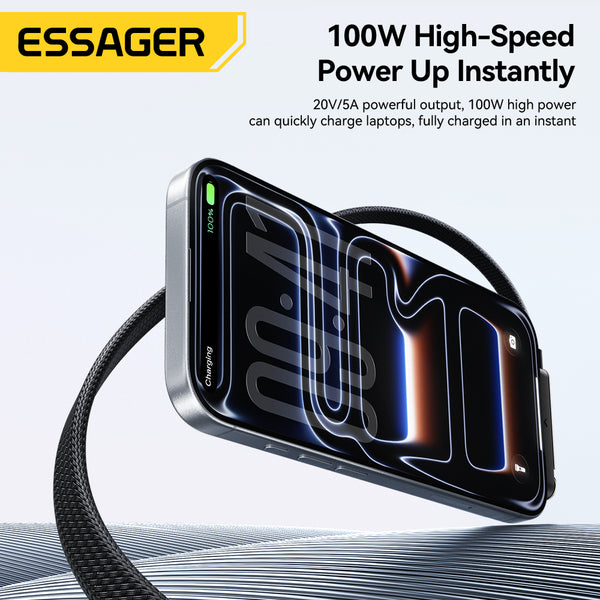 ESSAGER USB-C to USB-C 100W Charging Cable with Built-in Phone Stand