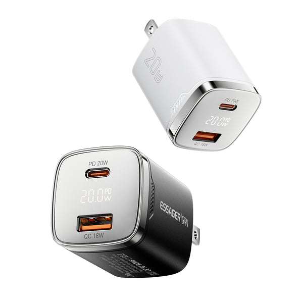 ESSAGER 20W Dual-Port Digital Display Fast Charger