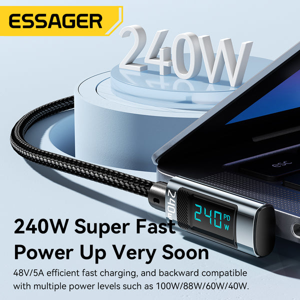 ESSAGER 240W USB-C to USB-C Right-Angle Digital Display Cable