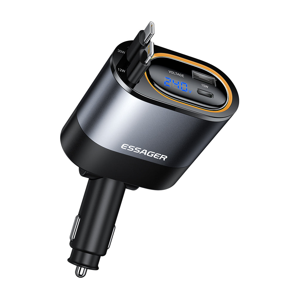 cigarette iphone charger Essager 45W 4 IN 1 Car Charger LED USB Type C Retractable Cable For IP – ESSAGER cigarette iphone charger Essager 45W 4 IN 1 Car Charger LED USB Type C Retractable Cable For IP – ESSAGER