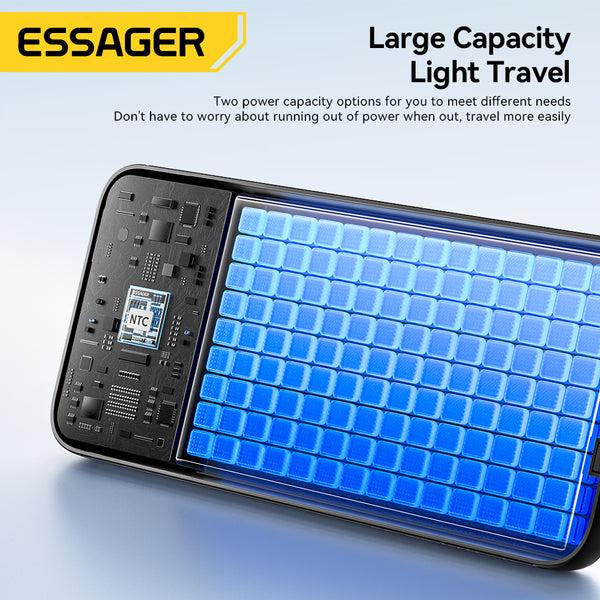 ESSAGER 20000mAh Power Bank – 22.5W Fast Charge + Built-in Cable + LED Display