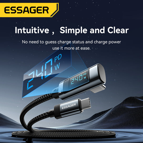 ESSAGER 240W USB-C to USB-C Right-Angle Digital Display Cable