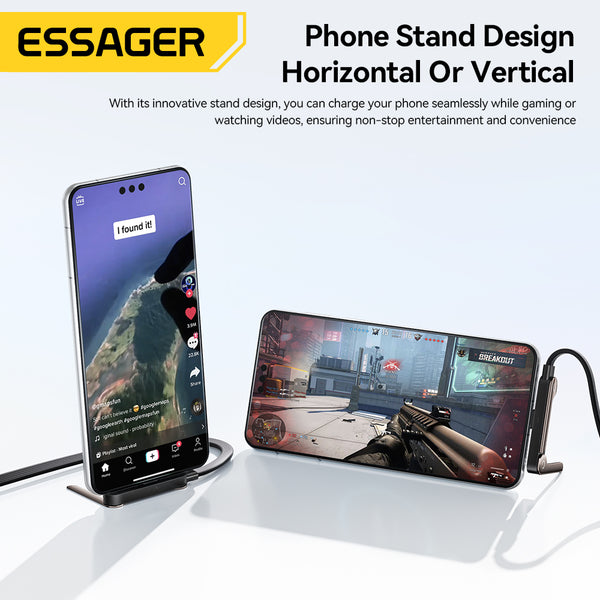 ESSAGER USB-C to USB-C 100W Charging Cable with Built-in Phone Stand