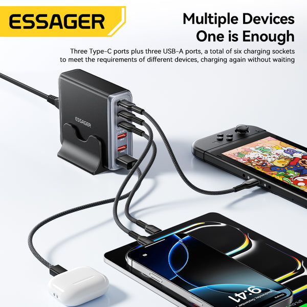 ESSAGER 85W Desktop Charging Station – 3C+3A Multi-Port Fast Charger