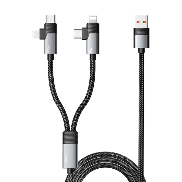 ESSAGER 100W USB-A to 2C + Micro + Lightning Fast Charging Cable