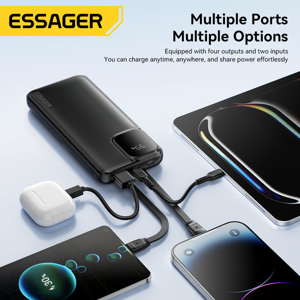 ESSAGER 20000mAh Power Bank – 22.5W Fast Charge + Built-in Cable + LED Display