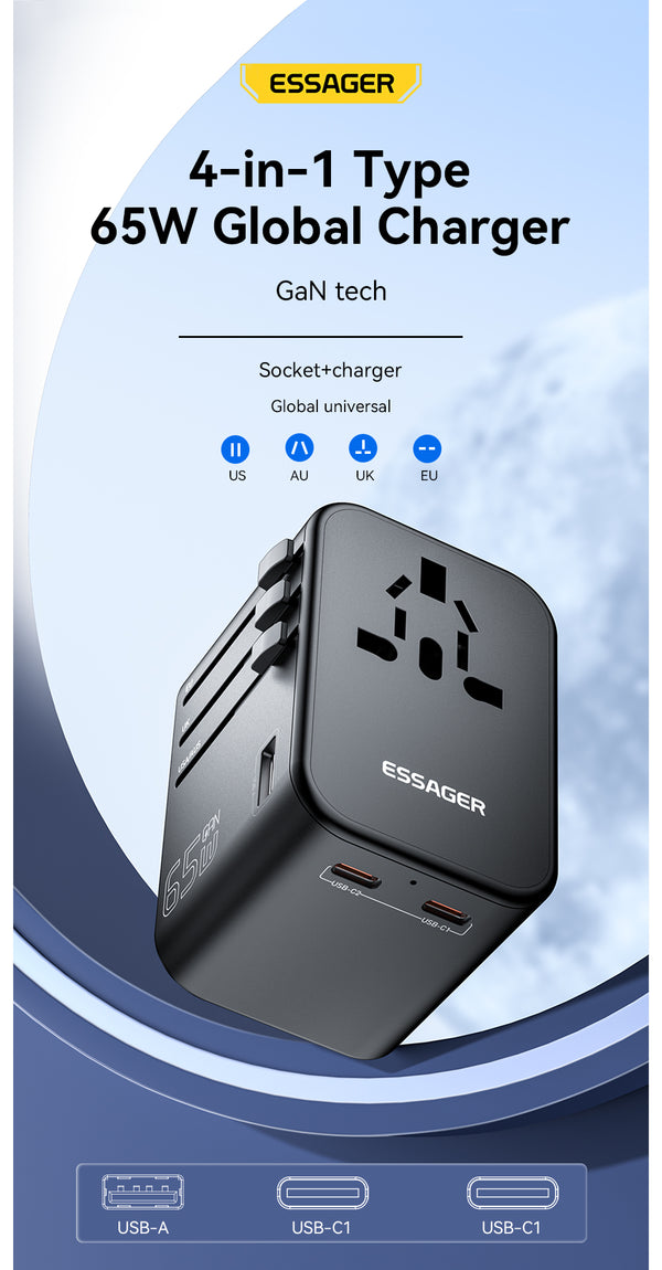 Essager Lvtu 6 in 1 travel  65W GaN fast charger
