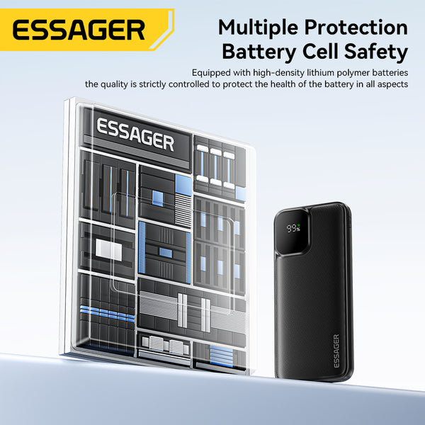 ESSAGER 20000mAh Power Bank – 22.5W Fast Charge + Built-in Cable + LED Display