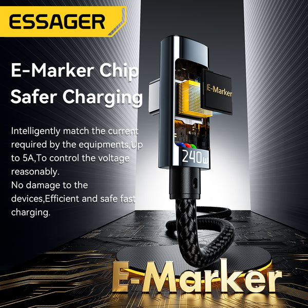 ESSAGER 240W USB-C to USB-C Right-Angle Digital Display Cable