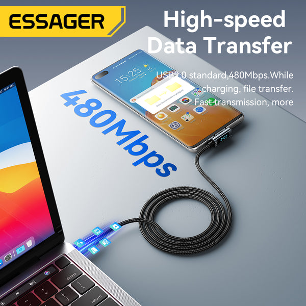ESSAGER 240W USB-C to USB-C Right-Angle Digital Display Cable