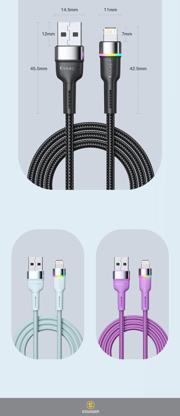 Essager  X-xuancai USB to ligintning color LED fast charging cable (for iPhone)