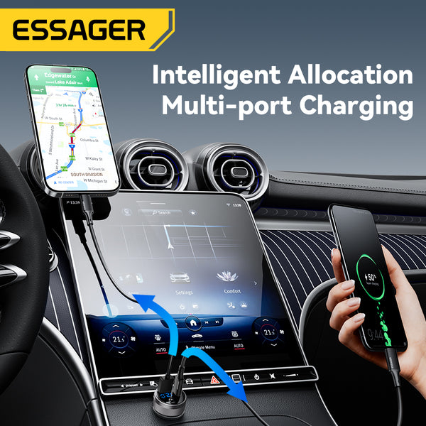 ESSAGER 150W Car Charger – DC + A + C with LED Display