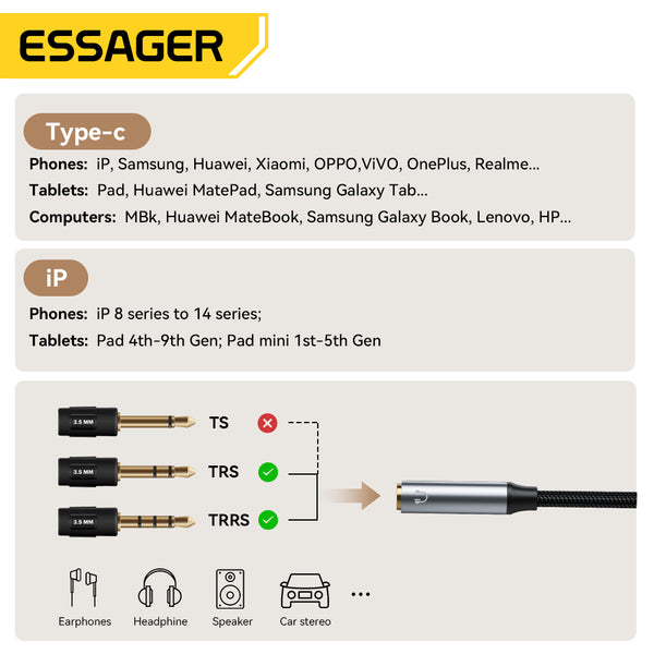ESSAGER Zheyin Right-Angle Audio Adapter Cable