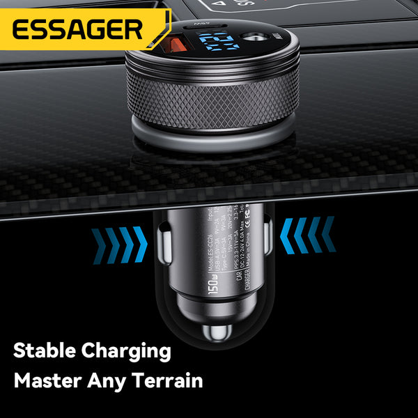 ESSAGER 150W Car Charger – DC + A + C with LED Display